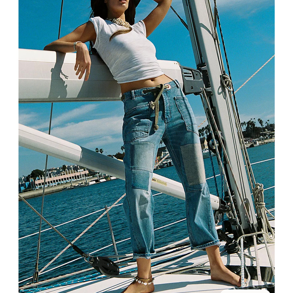 Free People Patchwork Light Blue Jeans